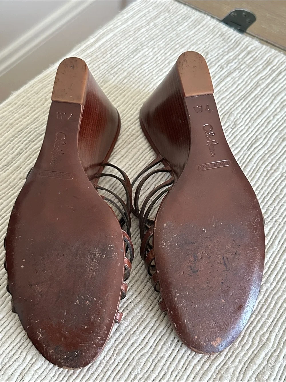 Vintage HIGH Qualiry Cole Haan Brown Leather Woven Slide Mules 7 AA